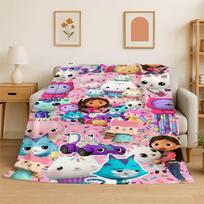 Cute Gabbys Dollhouse Cartoon Girl Soft Flannel Throw Blanket,Warm Cozy Blanket for Bed,Couch,Sofa,Bedroom,Living Room,Picnic Size: 75*100cm, Weight: 230 GSM pink