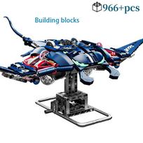 Technical Mechanical Manta Ray Sea Animal Mobulidae Life Set Light Building Blocks Bricks Creative Model Kids Assembly Toy Gifts With box