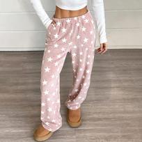 Women's Pajama Pants, Plush Pajama Pants, Soft Elastic Waist Pajama Pants, Star Pants With 2 Pockets XXXL šviesiai rausvos spalvos