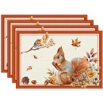 Squirrel Robin Maple Leaf Printed Placemats Heat Resistant Autumn Harvest Thanksgiving Indoor Dining Table Home Decor 4PCS beige