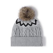 Women S Thick Warm Ear Flap Color Block Knit Hat For Autumn Winter Outdoor One Size pilka
