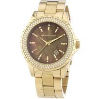 MICHAEL KORS Runway Women's Quartz Watch mother-of-pearl brown/grey Dial gold-tone/gold-plated stainless steel Strap 42mm MK5452 perlas