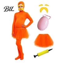 Helovino Cosplay Apranga Oranžinis Pilnas Kombinezonas, su Tiulio Sijonu, Dirbtiniu Pilvu, Geltonais Ūsais ir Antakiais, Unisex Vaidmenų Žaidimo Aprangos Atviru Veidu 130cm B red