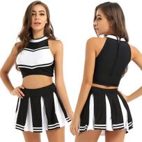Moterų mokyklinė uniforma Cheerleading drabužių komplektas Seksualių mergaičių šokių kostiumas Cosplay kostiumai Viršus+Sijonas Kostiumas XL juoda