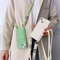 Kryžinė apyrankė Kietas minkštas telefono dėklas iPhone 16 15 14 Pro 13 12 11 Pro Max XS XR X 8 7 Plus Air 17 Kortelės lizdas Dirželis Silikoninis dangtelis iPhone Air juoda