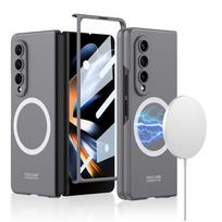 Skirtas Samsung Galaxy Z Fold 4 3 Magsafe belaidžio įkrovimo magnetinis dėklas su grūdintu stiklu itin plonu matiniu sulankstymu 5 smūgiams atspariu dangteliu For Galaxy Z Fold 4 pilka