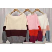 Autumn and Winter Striped Loose Knitted Pullover Sweater Women Off Shoulder Sexy Casual Sweaters Female Elegant Round Neck Lady Knitwear Tops 24755 One Size abrikosas