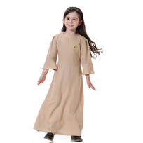 Musulmonų vaikų mergaičių maldos suknelė Hijab Abaya chalatas Arabų Dubajaus vaikams Ramadanas Kaftan Galvos skara Islamo Eid vakarėlio suknelė Jilbab 130cm chaki