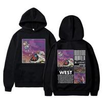 Reperis Kanye Westas išleistuvių spausdintas gobtuvas Vyriški šaunūs gatvės drabužiai Populiarūs laisvalaikio hiphopo megztiniai, dideli kasdieniai drabužiai S juoda