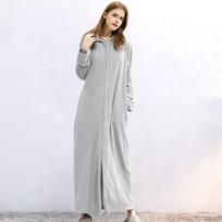 Užtrauktuku chalatas su gobtuvu naktiniai marškiniai pora stora pižama, flanelė moteriškas ilgas naktinis marškinys Naktinis chalatas XL(80-100kg) gray