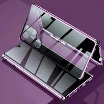 360° Anti-Peeping Privatumo Dvigubo Šono Grūdinto Stiklo Dėklas Samsung Galaxy S26 S25 S24 S23 S22 Ultra Plus Magnetiniam Metaliniam Bamperiui Telefono Dangtelis For Samsung S24 Ultra violetinė