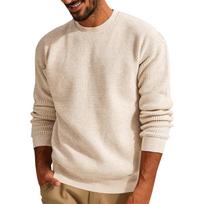 Solid Color Round Neck Sweater Pullover Knitted Sweater Men's Casual Top Men's Sweater XXXL smėlis