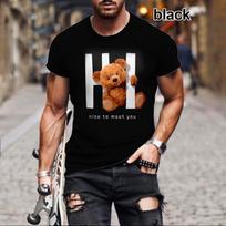 Ashion Gangsteris Meškinas Trumpomis Rankovėmis Marškinėliai Vyrams Moterims 3D Spaudos Marškinėliai Mielas Meškinas Slim Marškinėliai 6XL black