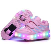 Bėgiojantys batai, Vaikiški batai su ratukais LED Itin lengvi šviečiantys įkraunami berniukams ir mergaitėms, Šviesūs batai, Sportiniai batai iš fly-woven 29 pink