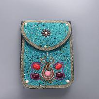 Bohemietiškas karoliukais puoštas telefono crossbody krepšys, vintažinė sudėtingo dizaino moteriška peties rankinė - Kelionės suvenyras ir festivalio būtinybė su rankų darbo detalėmis blue