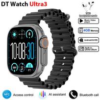DT Ultra 3 Išmanusis laikrodis Amoled ekranas 4GB MP3 MP4 grotuvas Bluetooth tinklo dalijimasis APP Store ChatGPT išmanusis AI laikrodis vyriškas sportinis laikrodis Silicone tape juoda