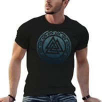 Valknut, keltiškas mazgas Odino skandinaviškas simbolis Marškinėliai marškinėliai vyrui medvilniniai vyriški marškinėliai prabangūs vyriški marškinėliai vyrams laisvalaikio marškinėliai 3XL black