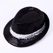 Žvilganti skrybėlė Fedora su blizgučiais Blizganti Jazz skrybėlė Kaubojiškos kepurės Šokio Jazz kepurė Dekoratyvi 54cm juoda/balta