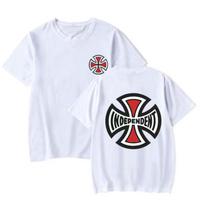 Amerikietiško stiliaus riedlentės marškinėliai iš grynos medvilnės su spauda, trumparankoviai, neutralūs, universalūs, aukštosios gatvės vasaros viršutiniai drabužiai M white
