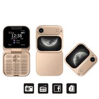 Mini atverčiamas mobilusis telefonas, dviejų SIM kortelių, 1,77  ekranas, Bluetooth rinkimas, magiškas garsas, FM radijas, žibintuvėlis, 2G GSM, mažas sulankstomas mobilusis telefonas Without TF card auksas