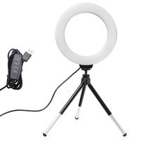 6 colių mini LED asmenukių žiedo lemputė darbalaukio vaizdo lempa su trikojo stovo USB kištuku, skirta „YouTuber Live Vlog Makeup Studio“ juoda