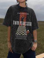 Twin Peaks TV serialo marškinėliai David Lynch grafika Vyriški Moteriški skalbti didelio dydžio apvalia kaklo iškirpte medvilniniai gatvės apranga moteriški vyriški drabužiai L black