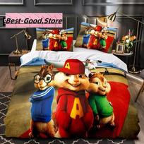 3D Carton C-Chipmunk A-Alvin Beding Set Printed Bed Linen Set With Pilowcase Bed Soft Duvet Cover Single Double Quen Super King-Sized Dimensionsd 140*210cm Gb-Single