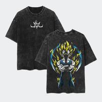 Majin Vegeta Dragon Ball Z Mėlyna Evoliucinė Aura Silueto Grafika Negabaritinis Skalbtas Streetwear Dragon Ball Z Anime Manga Super Saiyan Gerbėjų Prekės T-shirt M black