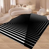 3D sūkurio iliuzijos kilimas miegamajam, svetainei, neslystantis grindų kilimėlis, juoda ir balta geometrinė optinė dekoracija 160cmx230cm
