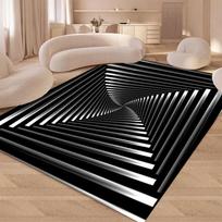 3D sūkurio iliuzijos kilimas miegamajam, svetainei, neslystantis grindų kilimėlis, juoda ir balta geometrinė optinė dekoracija 80x120cm gray