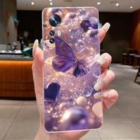 Dėklas Xiaomi 12 12X Dėklas Mi 12 Pro Lite Skaidrus Prabangus Madingas Drugelis Gėlė Galinis Dangtelis Mi12 Lite Minkštas TPU Silikonas Funda Xiaomi 12 blue