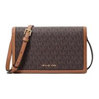 MICHAEL KORS Mwrlowe Logo Print Faux Leather Crossbody Bag Medium Women's Brown ruda