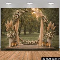2D boho vestuvių fonas su apvaliu gėlių lanku, fotografijos fonas 70.9x43.3inch/180*110cm