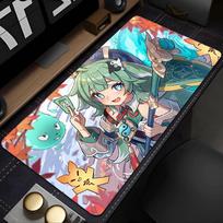 Gaming Mouse Pad Antislip Stitched Edges Green Anime Girls Artwork Print Keyboard Pad for Gamer Home Office Desk Mat 400x800x2mm white