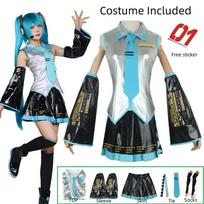 Miku Cosplay Pilnas Rinkinys Sidabrinės Odos Audinio Kostiumas Miku Cosplay Kepurės Kostiumas Apranga JK Laivininkės Suknelė Vidurinės Mokyklos Uniforma XXXL juoda
