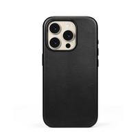Natūralios odos dėklas IPhone 16 Pro Max kokybiškas verslo dėklas IPhone 17 Pro Max stipri magnetinė įkrovimo telefono galinė dalis iPhone 17 Pro Max juoda
