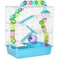 5-Tier Hamster Cage with Tubes, House, Water Tank and Wheel, 59x36x69 cm dangaus mėlyna spalva