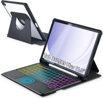 Galaxy Tab A9+ dėklas su klaviatūra: Besisukantis odinis dėklas su pašvietimu, suderinamas su 11 colių Samsung A1 planšetiniu kompiuteriu. Galaxy Tab A8 10.5-inch X205/X200 white