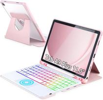 Galaxy Tab A9+ dėklas su klaviatūra: Besisukantis odinis dėklas su pašvietimu, suderinamas su 11 colių Samsung A1 planšetiniu kompiuteriu. Galaxy Tab S9/S9 FE/S10 FE/S10 Lite 11-inch white