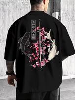 Yin Yang Koi Fish Samurai Sword Sakura Graphic T-and kids tshirt Men Women Streetwear Short Sleeve Cotton Aesthetic Urban Style Tee Tops M black