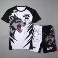 Mens Breathable MMA Training Set 3D Digital Print Short Sleeve Tee Shorts Sportswear Medium juoda balta spalva