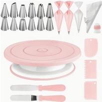 71-Piece Cake Turntable Baking Set with Piping Bag, Tips, Coupler, Spatula, and Color Box Packaging