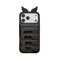 Mielas 3D sparnų rageliai Pūstas telefono dėklas skirtas IPhone 17 16 15 14 Pro Max 13 Miesto rafinuotumas Odinė pūkinės striukės galinis dangtelis iPhone17 Pro Max