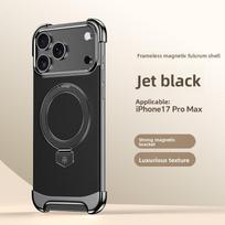 Prabangus Odinis Itin Plonas Besirėminis Magnetinis Telefono dėklas iPhone 17 Pro Max 16 Plus 15 14 13 Metaliniu Laikikliu Stovu Dangtelis iPhone 14 juoda