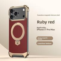 Prabangus Odinis Itin Plonas Besirėminis Magnetinis Telefono dėklas iPhone 17 Pro Max 16 Plus 15 14 13 Metaliniu Laikikliu Stovu Dangtelis iPhone17 Pro Max raudona