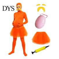 Viso kūno kostiumas Oranžinis bodis su tiulio sijonu, netikra pilvo dalimi, geltonais ūsais ir antakiais, suaugusiųjų spandex unitardas, atviras veidas Zentai kostiumas, 180cm B red