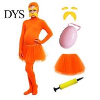 Viso kūno kostiumas Oranžinis bodis su tiulio sijonu, netikra pilvo dalimi, geltonais ūsais ir antakiais, suaugusiųjų spandex unitardas, atviras veidas Zentai kostiumas, 150CM B red