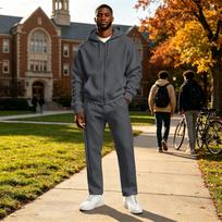 Men's Hooded Sweatshirt and Straight Leg Pants Set Casual Athletic Tracksuit L gray