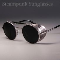 Retro apvalūs metaliniai akiniai nuo saulės Steampunk vyrams moterims Mados prekės ženklo dizainerio Vintažiniai akiniai nuo saulės Oculos De Sol Atspalviai UV apsauga black