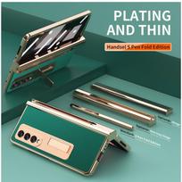 Padengtas odinis dėklas, skirtas Samsung Galaxy Z Fold 6 4 3 2 5 360 Visiškai apsaugotas grūdinto stiklo atramos telefono dangtelis For Samsung Fold 5 žalia